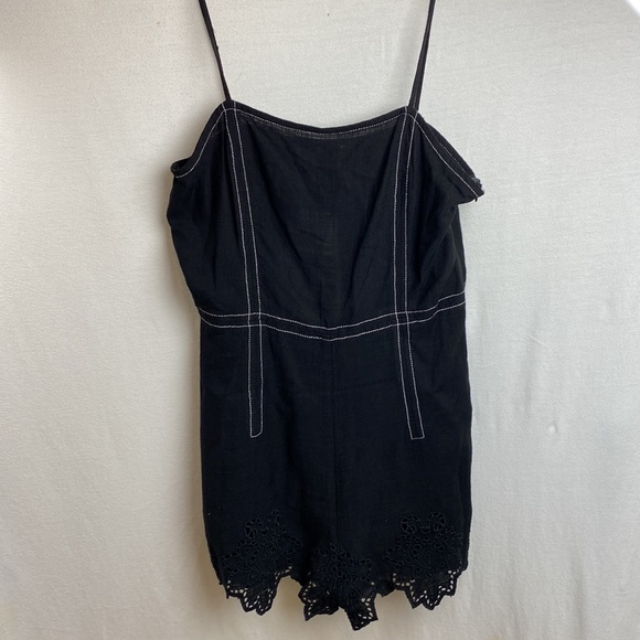 Zara black short jumpsuit romper with topstitching & lace design size XS, NWT - Picture 4 of 14